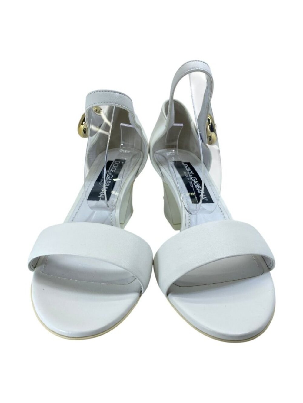Dolce & Gabbana DG Logo Sandals Heels White Gold Leather & 38 Classic - Picture 2 of 10